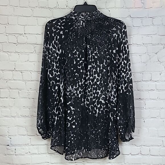 CAbi Sheer Blurred Dot Long Puff Sleeve Button Down Blouse Printed Oversized Top - Picture 11 of 11